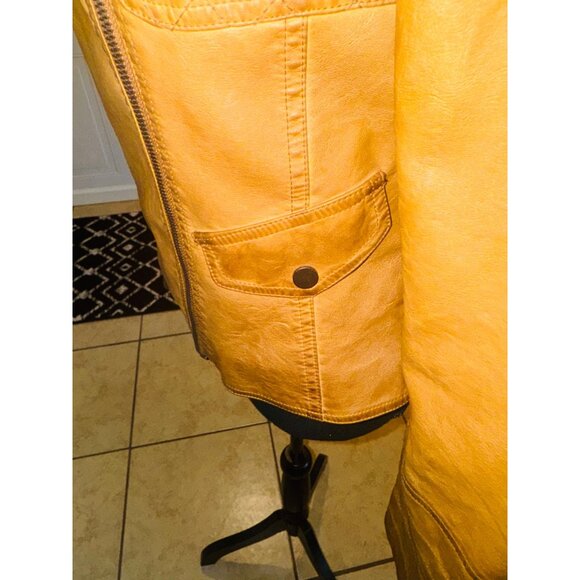 Vintage Max Edition Camel Faux Leather Moto Biker Jacket Coat S Street Style 90s - Picture 16 of 16